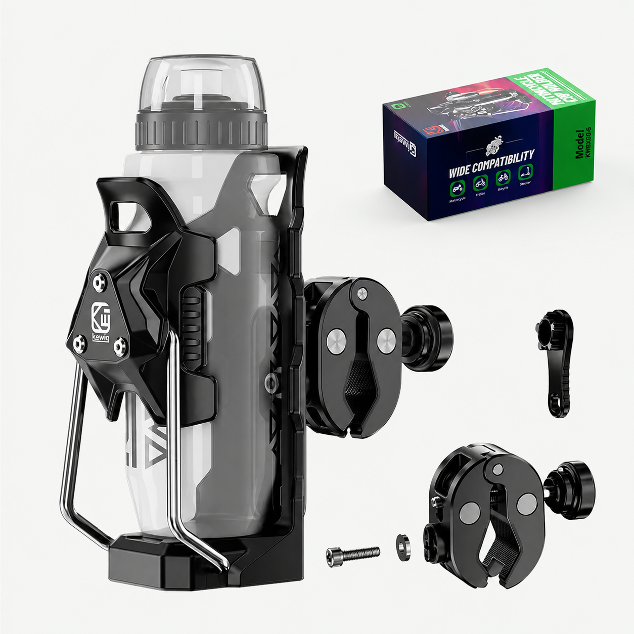 Anti‑Theft Motorcycle Cup Holder - Motorcycle Accessories, PA66+GF Large Size 32oz Adjustable Holder for 1.95‑3.6in Diameter Bottles, Riding‑Compatible for Bicycle, Electric Scooter & Motorcycle