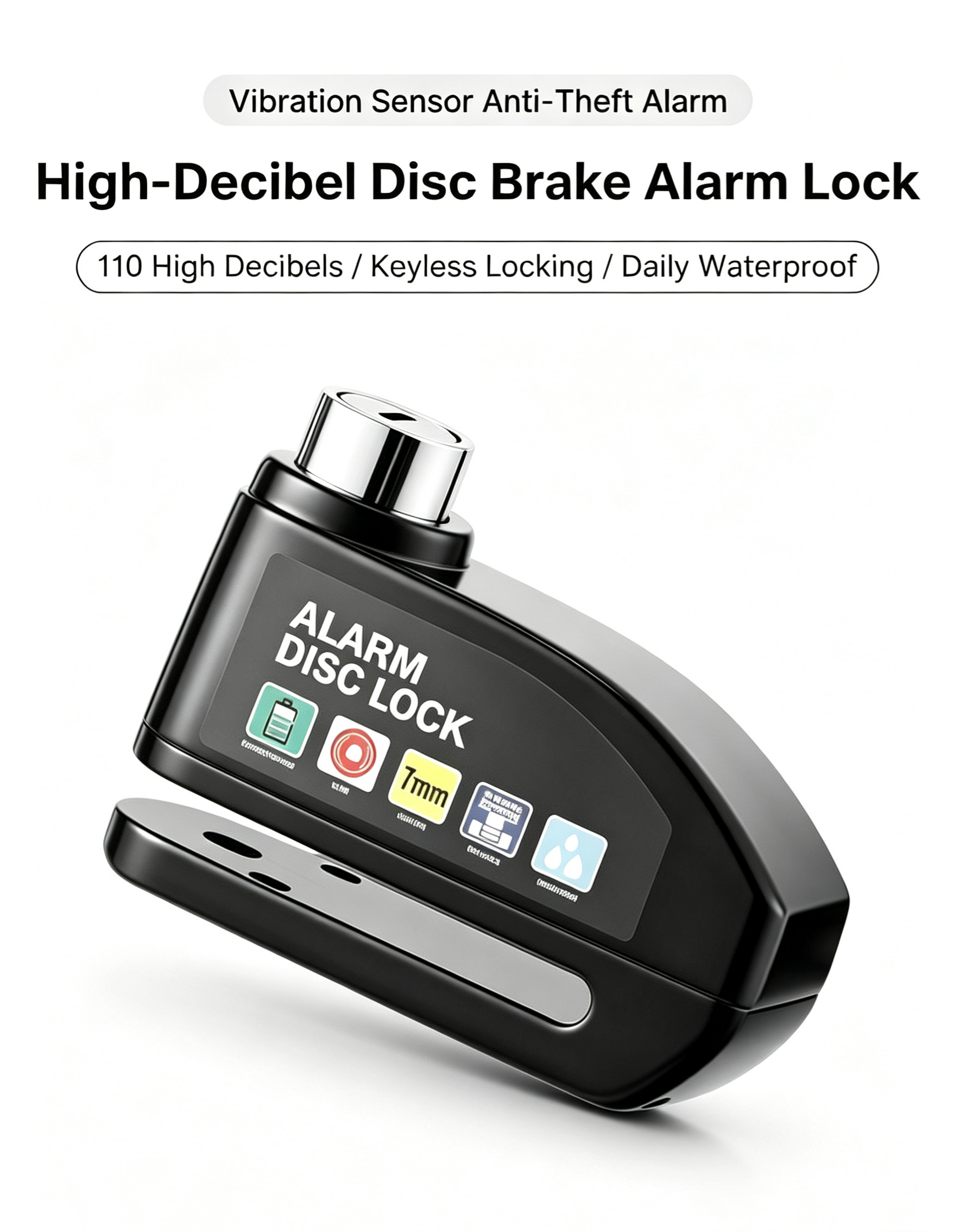 Waterproof Disc Brake Alarm Lock – 110dB Anti-Theft Security Lock for Motorcycles, E-Bikes & Bicycles, Easy Installation