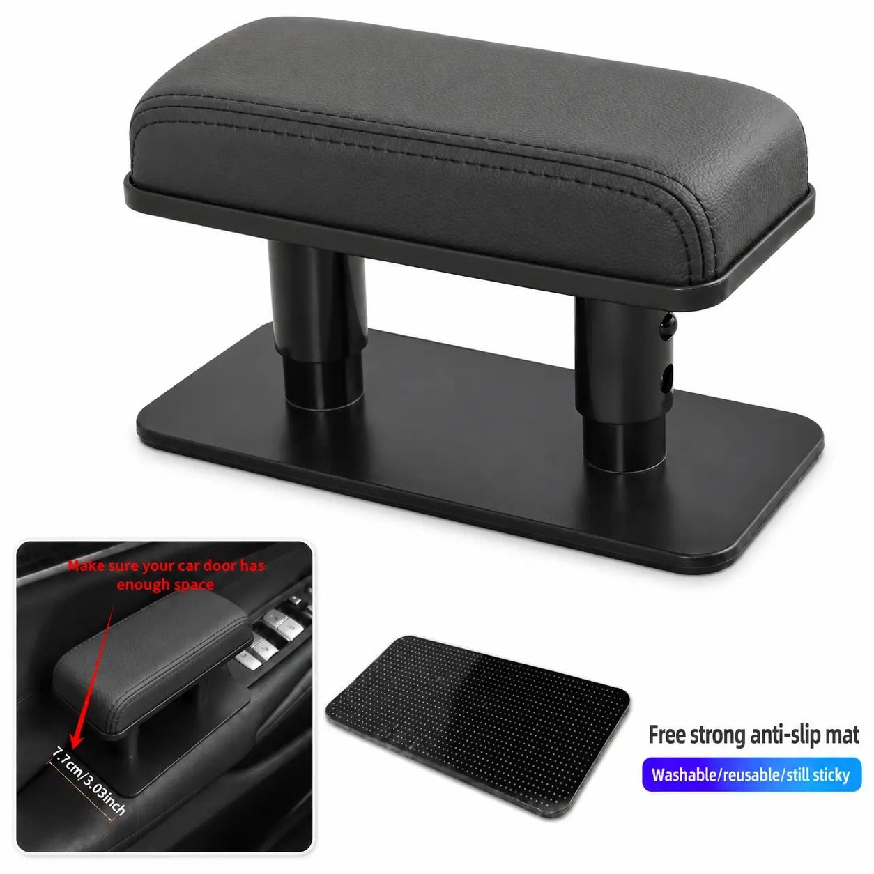 Car Armrest Elbow Rest Pad, Adjustable Height Car Armrest Support Extender, Universal Leather Car Central Console Booster Pad, Comfort Elbow Rest Accessories for Left‑Side Use