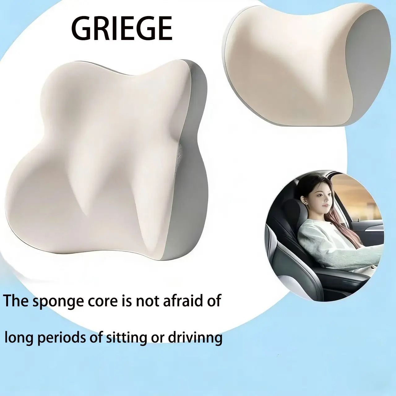 2026 New Minimalist Neutral Colors Car Seat Headrest-Lumbar Support, High-Density Ergonomic Memory Foam Neck Pillow-Cushion, Smooth Non-Slip Moisture-Wicking Car Interior Auto Accessories with Adjustable Straps for Neck Pain Relief