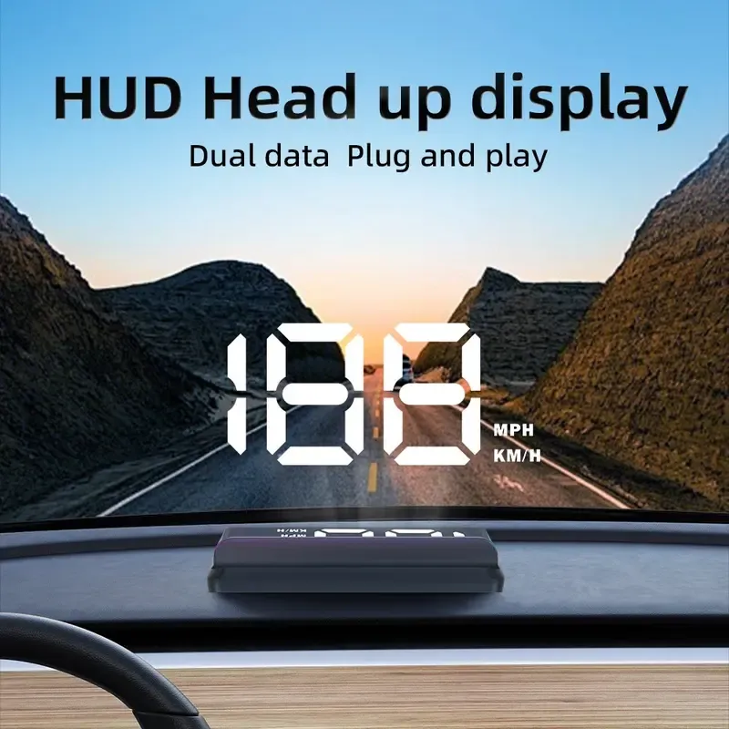 Universal Car HUD Head Up Display, GPS OBD2 Dual System Digital Speedometer, Plug&Play MPH KMH Speed Projector, Car Gadgets for Safe Night Driving, Fits All Vehicles