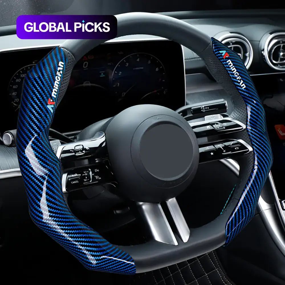 Carbon Fiber Pattern Glossy Steering Wheel Cover Set with Fiber-Optic Grip, Ergonomic 2-Piece Car Steering Wheel Insert Accessory Set, Car Accessories, Automotive, Car Interior Kit, Steering Wheel Protector