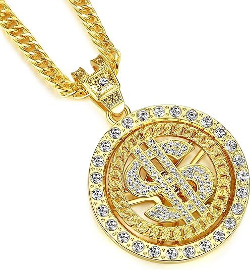 Men's Gold Chain Rotating Dollar Sign Necklace