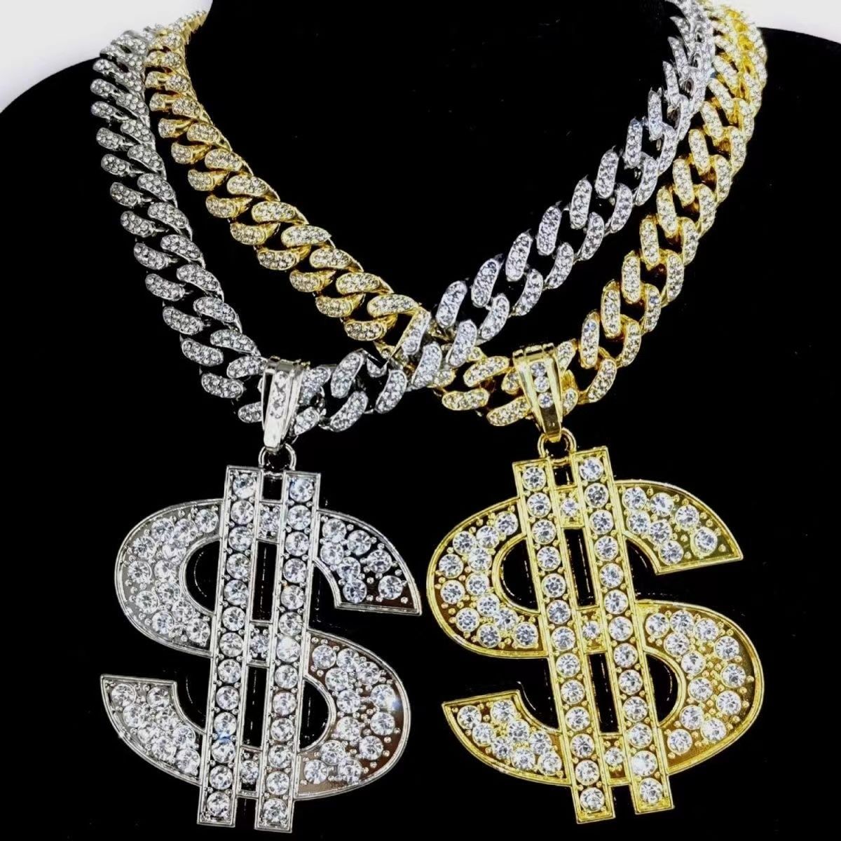 Dollar sign hip hop rapper mens diamond necklace for rap gangster