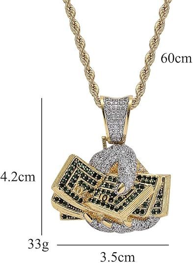 Hand Holding Dollar Pendant Necklace 18K Gold Plated Bling CZ Simulated Diamond Hip Hop Rap Bracelet Necklace Unisex