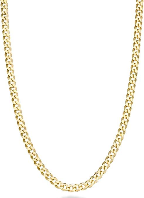 Italian Solid 18k Gold Over 925 Sterling Silver 3.5mm Diamond Cut Cuban Link Curb Chain Necklace for Women Men, Made in Italy