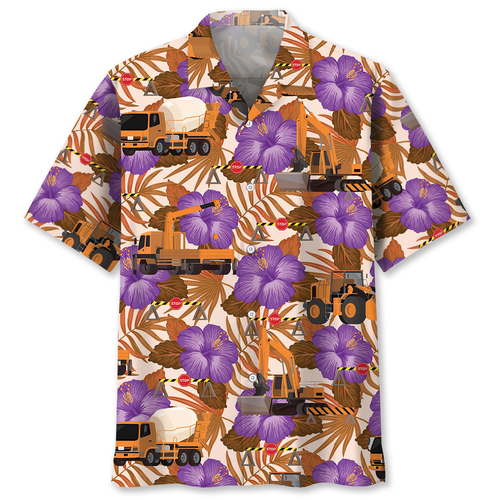 🛰🐱‍🚀Construction Dad Vehicles Orange Hawaiian Shirt