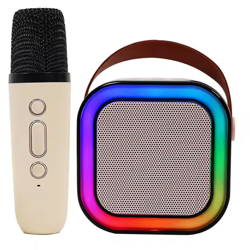Mini alto-falante portátil Bluetooth para Karaokê Microfone duplo de áudio integrado para Karaokê doméstico Alto-falante sem fio Bluetooth