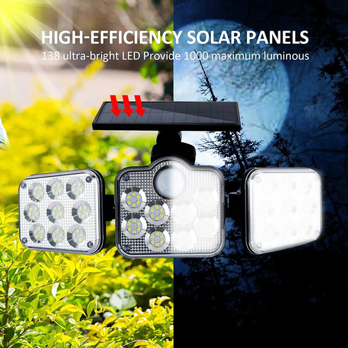 Luz eléctrica solar de três cabeças - Brilho, resistente à chuva e durável