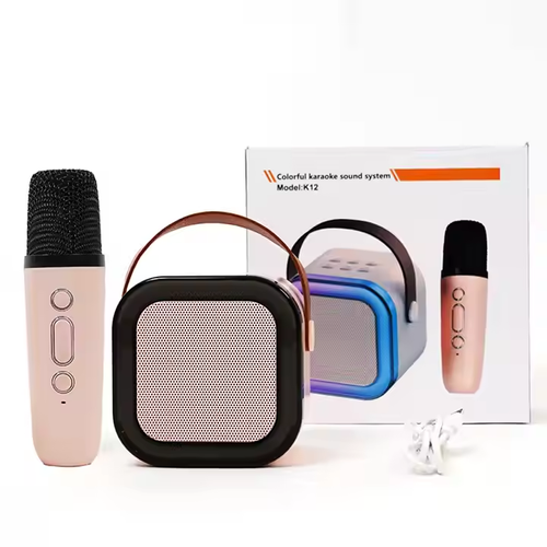 Mini alto-falante portátil Bluetooth para Karaokê Microfone duplo de áudio integrado para Karaokê doméstico Alto-falante sem fio Bluetooth