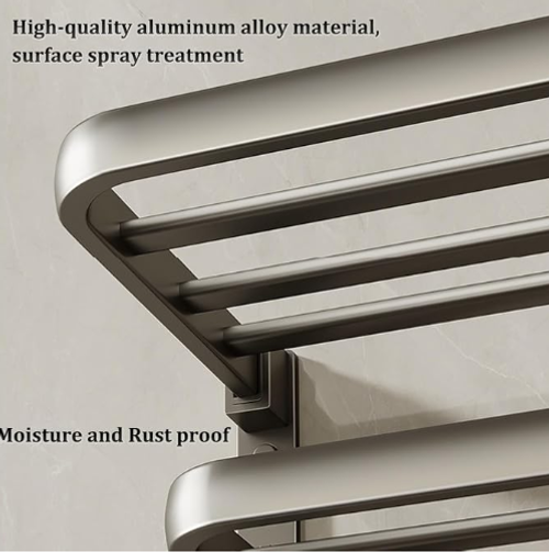 Fold-out wall-mounted towel rail with hooks