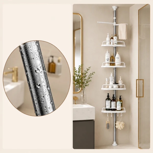 HOMERO Multipurpose Bathroom Rack with Hooks and Towel Bar - 4 Tier