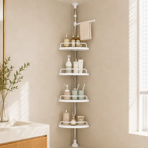 HOMERO Multipurpose Bathroom Rack with Hooks and Towel Bar - 4 Tier
