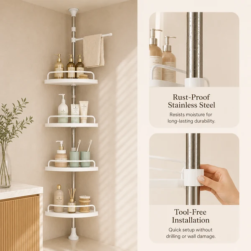 HOMERO Multipurpose Bathroom Rack with Hooks and Towel Bar - 4 Tier