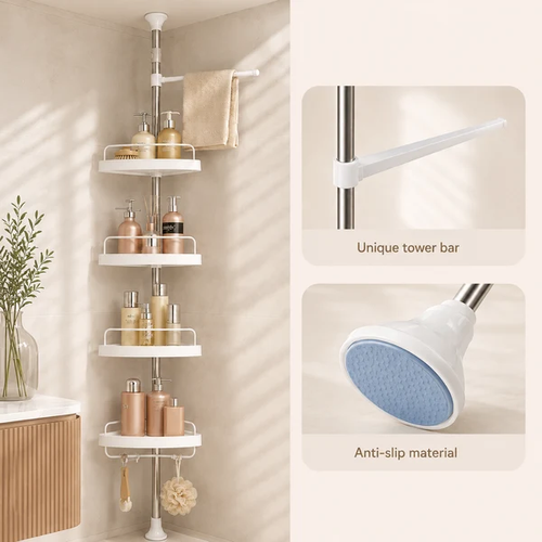 HOMERO Multipurpose Bathroom Rack with Hooks and Towel Bar - 4 Tier
