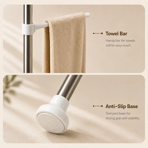 HOMERO Multipurpose Bathroom Rack with Hooks and Towel Bar - 4 Tier