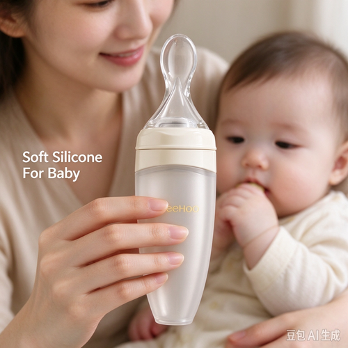 Baby Cereal Feeding Bottle, Silicone Squeeze Food Dispenser Spoon for Infants