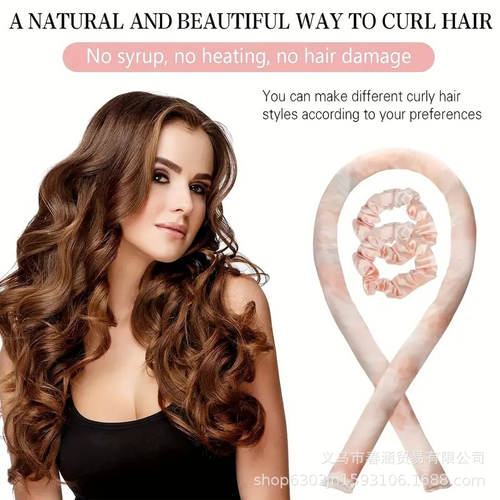 New satin no-heat curling iron set Sleep hair styling Lazy person tie-dyed color curling iron