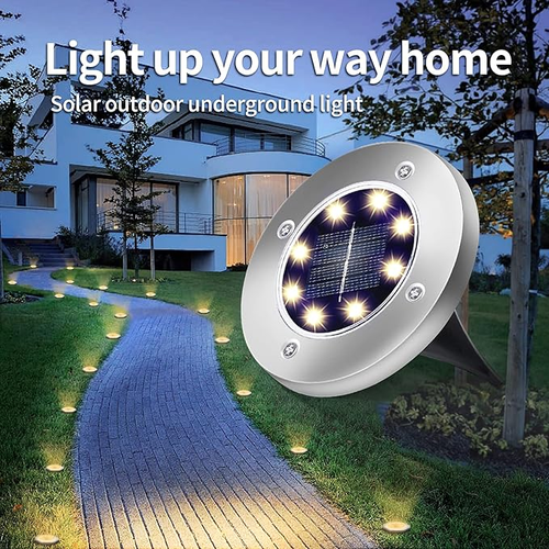 Outdoor solar 8LED stainless steel ground lamp, garden lawn lamp, road garden ground plug lamp