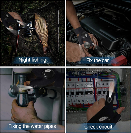 LED Flashlight Gloves Gifts for Men Women Fingerless Light Gloves for Fishing Camping Mechanic Work and Other Outdoor Activities