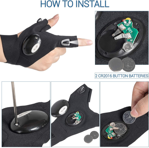 LED Flashlight Gloves Gifts for Men Women Fingerless Light Gloves for Fishing Camping Mechanic Work and Other Outdoor Activities