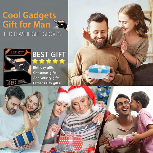 LED Flashlight Gloves Gifts for Men Women Fingerless Light Gloves for Fishing Camping Mechanic Work and Other Outdoor Activities