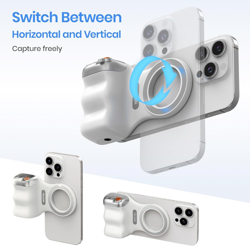 Magnetic Phone Camera Grip, Smartphone Shooting Holder Selfie Handle Snap with Wireless Shutter Button Remote for iPhone 16 15 14 13 12 Pro Max Android Cellphone Vlog Video Photography