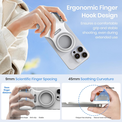 Magnetic Phone Camera Grip, Smartphone Shooting Holder Selfie Handle Snap with Wireless Shutter Button Remote for iPhone 16 15 14 13 12 Pro Max Android Cellphone Vlog Video Photography