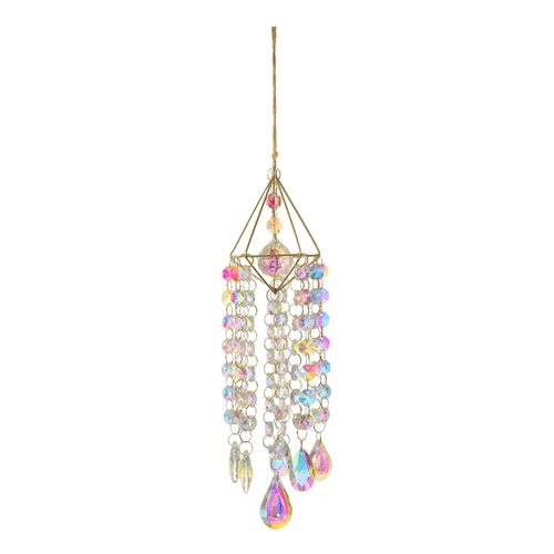 Handmade Modern Wind Chime Style Crystal Suncatcher Gold Plated Garden Rainbow Maker