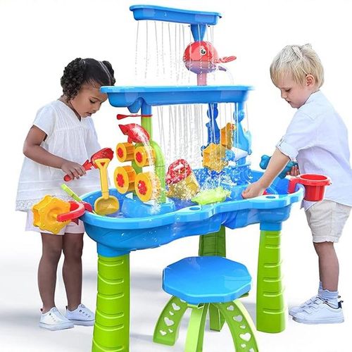 Beach Toys Outdoor 3-Tier Sand and Water Table for Kids Outside Backyard