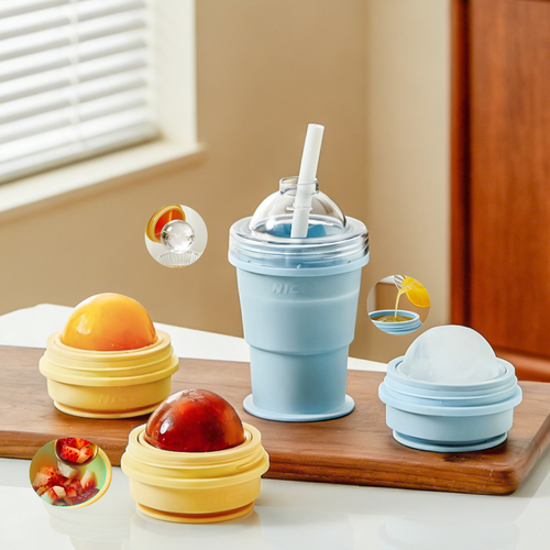 2 in 1 Foldable Ice Ball Maker Cup Portable Collapsible Drinking Bottle