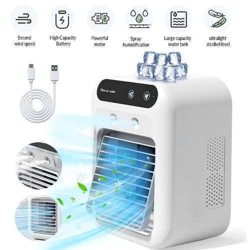 Portable Air Conditioner 3-in-1 Fan with 2 Mist Speeds – Personal Evaporative Cooler for Bedroom, Office & Camping, 1800mAh Battery & 500ml Tank