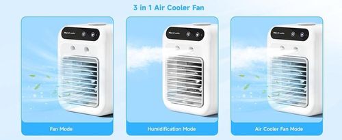Portable Air Conditioner 3-in-1 Fan with 2 Mist Speeds – Personal Evaporative Cooler for Bedroom, Office & Camping, 1800mAh Battery & 500ml Tank