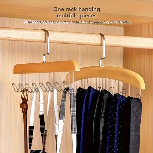 Upgrade 8 Hooks 1 Set 24 Hooks 3 Piece Set Space-saving Wooden Bra Hooks with 8 Swivel 360° Hooks - Suitable for bras, vests, suspenders and other solid wood materials, 8 Hooks for lingerie, vests, tie and belts - Perfect for dormitories and apartments