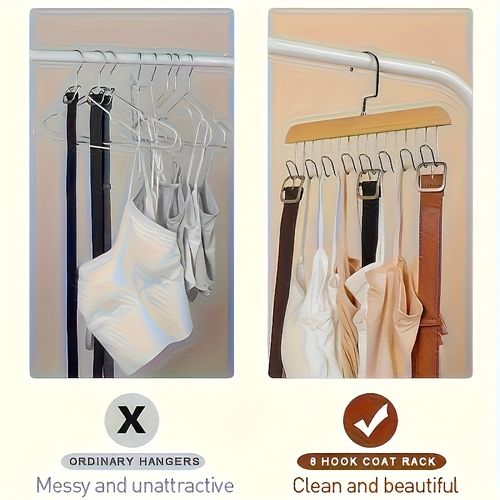 Upgrade 8 Hooks 1 Set 24 Hooks 3 Piece Set Space-saving Wooden Bra Hooks with 8 Swivel 360° Hooks - Suitable for bras, vests, suspenders and other solid wood materials, 8 Hooks for lingerie, vests, tie and belts - Perfect for dormitories and apartments