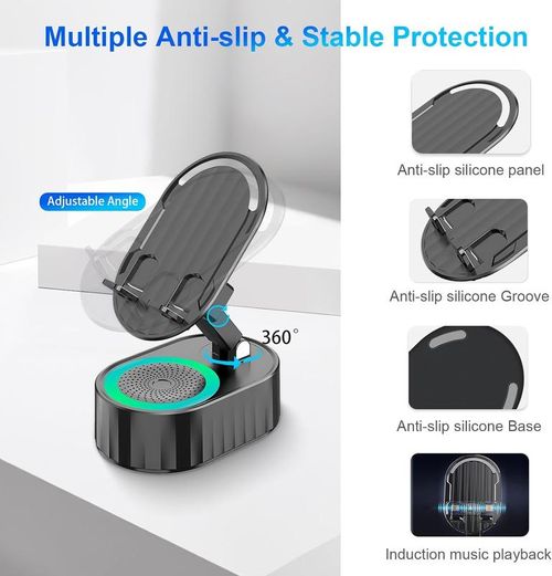 AKLLCCR Wireless Induction Audio Bluetooth Speaker 5in1 Cellphone Holder Emergency Charging (3000mAh) Usb Portable Power Smartphone Tablet Stand with Colorful Ambient Light Springtok Gift