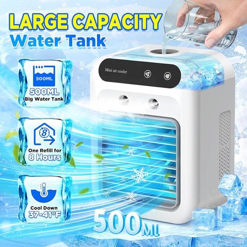 Portable Air Conditioner 3-in-1 Fan with 2 Mist Speeds – Personal Evaporative Cooler for Bedroom, Office & Camping, 1800mAh Battery & 500ml Tank