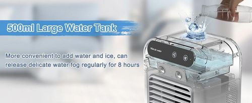 Portable Air Conditioner 3-in-1 Fan with 2 Mist Speeds – Personal Evaporative Cooler for Bedroom, Office & Camping, 1800mAh Battery & 500ml Tank