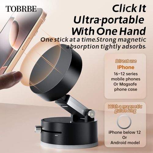 TOBRBE Magnetic Phone Car Holder, Suction Cup Holder, Manual Magnetic Vacuum Adsorption Mobile Phone Holder Cellphone Mount Stand rotating springtok Black Electronics Accessories Smartphone double-sided