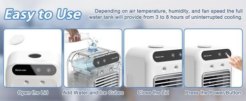 Portable Air Conditioner 3-in-1 Fan with 2 Mist Speeds – Personal Evaporative Cooler for Bedroom, Office & Camping, 1800mAh Battery & 500ml Tank