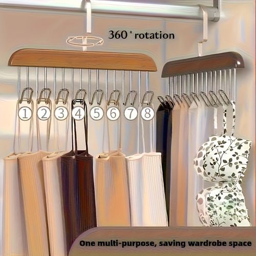 Upgrade 8 Hooks 1 Set 24 Hooks 3 Piece Set Space-saving Wooden Bra Hooks with 8 Swivel 360° Hooks - Suitable for bras, vests, suspenders and other solid wood materials, 8 Hooks for lingerie, vests, tie and belts - Perfect for dormitories and apartments