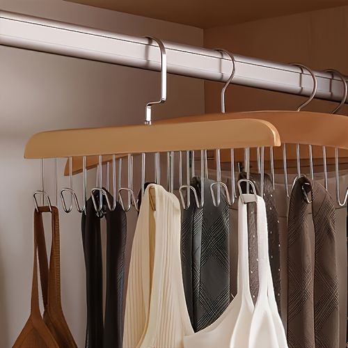Upgrade 8 Hooks 1 Set 24 Hooks 3 Piece Set Space-saving Wooden Bra Hooks with 8 Swivel 360° Hooks - Suitable for bras, vests, suspenders and other solid wood materials, 8 Hooks for lingerie, vests, tie and belts - Perfect for dormitories and apartments