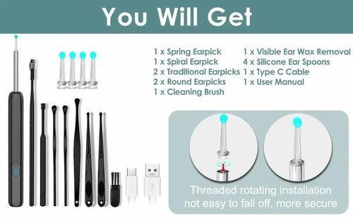 Ear Wax Removal Tool Camera, 1 Box Ear Cleaner with Light & Camera & Accessories, Earwax Removal Kit Compatible with Cell Phones & Tablets