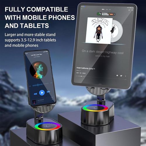 AKLLCCR Wireless Induction Audio Bluetooth Speaker 5in1 Cellphone Holder Emergency Charging (3000mAh) Usb Portable Power Smartphone Tablet Stand with Colorful Ambient Light Springtok Gift
