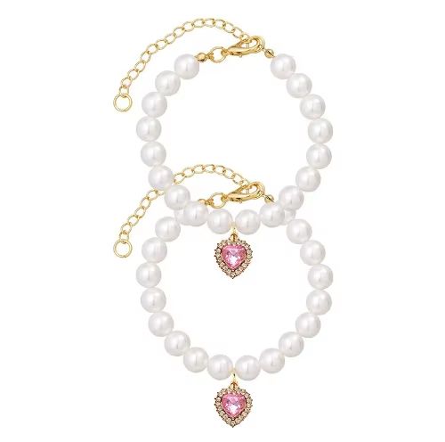 Luxury Princess-Style Pet Collar with Colorful Acrylic Love Pendant Solid Cat Pearl Necklace for Cats and Dogs
