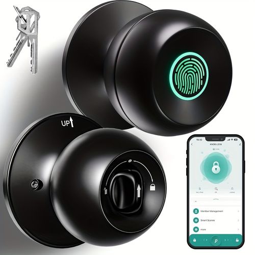 Smart Fingerprint Door Knob Lock, Biometric Keyless Entry Lock with App Control