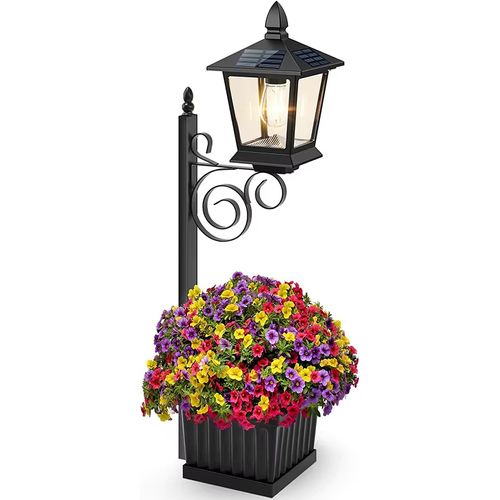 Solar Lamp Post Planter, Waterproof Wall Mount & Floor Standing Outdoor Flower Pot Lights, Decorative Floor Lamps for Garden Yard Pathway Porch, Flowers Not Included,