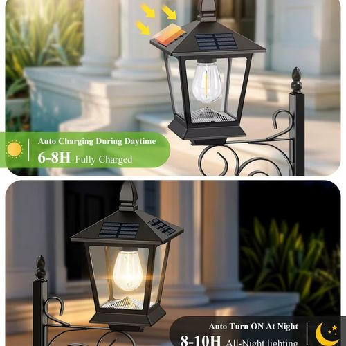 2-Pack Outdoor Flower Pots with Solar Lamp