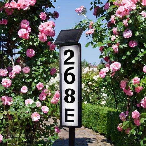 Black Solar LED Address Sign, IP44 Waterproof Outdoor House Number Lamp Plaque for Yard Home & Business Use