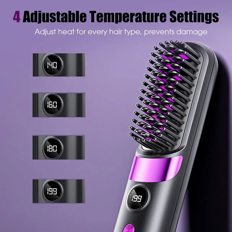 ⏳⏰Last 4 hours Sale💇‍♀️3-in-1 Cordless Hair Straightener Comb – USB rechargeable, adjustable temperature, anti-scald teeth, portable travel design. Women daily hair styling essential!
